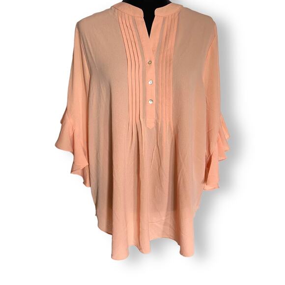 GiGiO Womens Blouse Size Medium‎ Daydream Apricot Ruffled Sleeves NEW - Picture 5 of 9